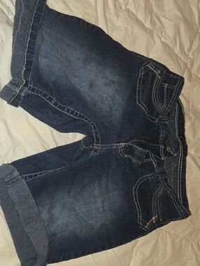 Angels Jeans Dark Blue Denim Shorts with Embroidered Waistband